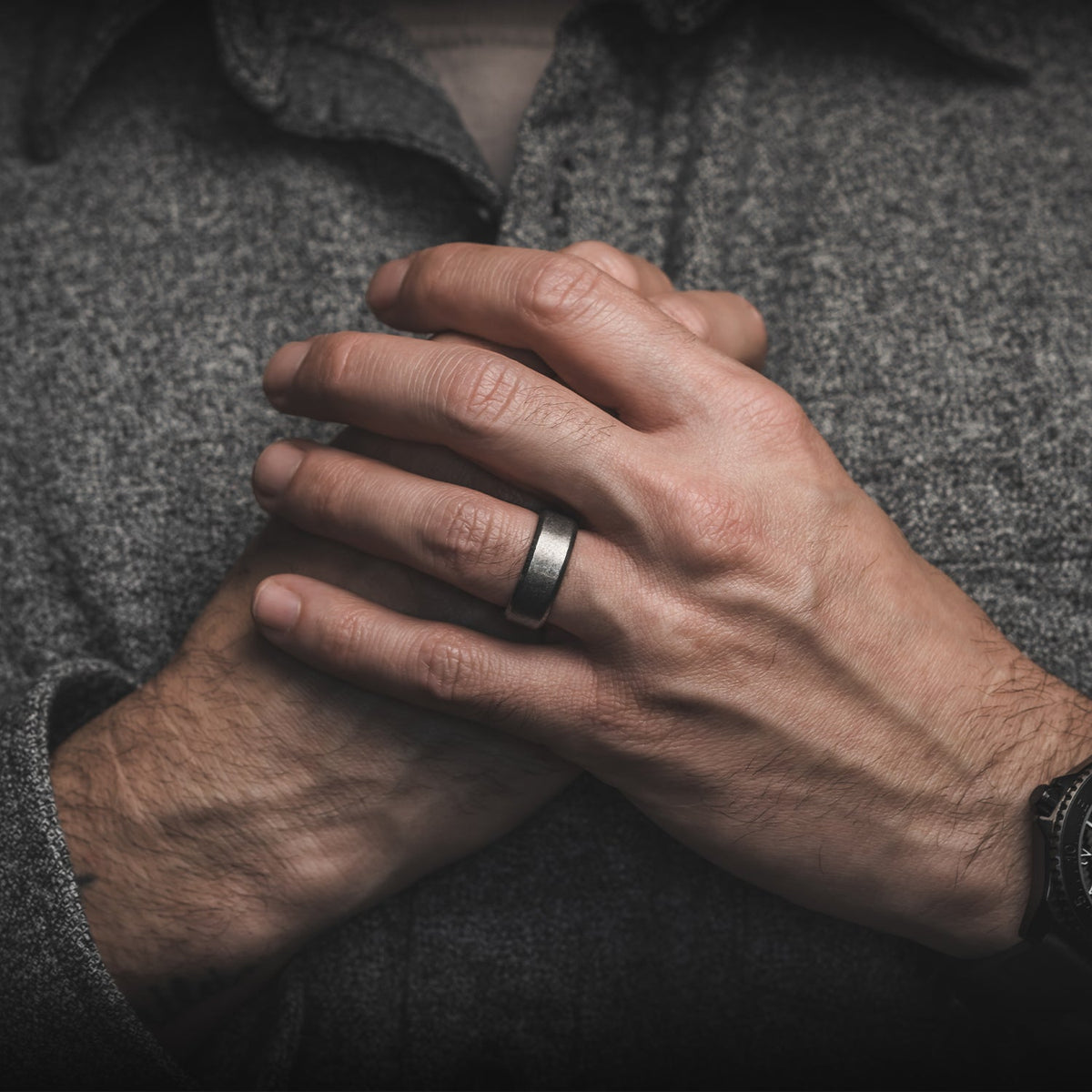 8mm Beveled Ring Set - Stonewashed Titanium